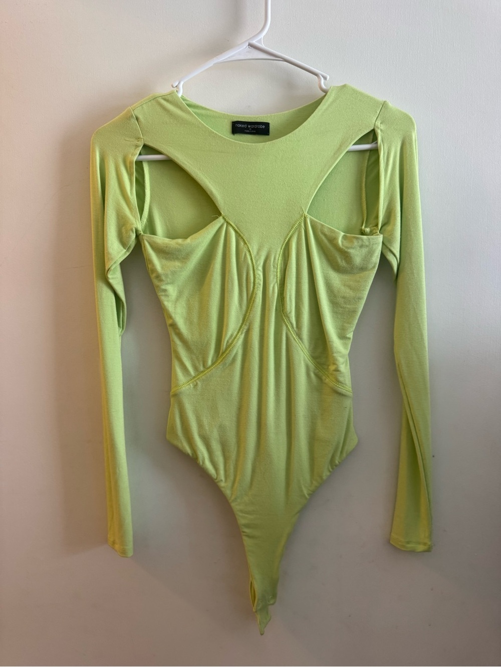 naked wardrobe Lime Green Long Sleeve Cutout Bodysuit